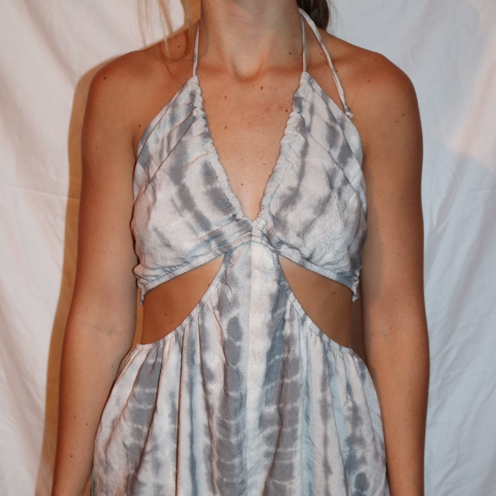 Gray Tie Dye Cut Out Romper